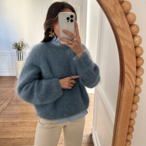 Pull Bergame bleu brume